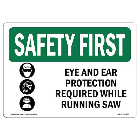 Signmission OSHA, Eye And Ear Protection Required W/ Symbol, 5in X 3.5in Decal, 10PK, OS-SF-D-35-L-10590-10PK OS-SF-D-35-L-10590-10PK
